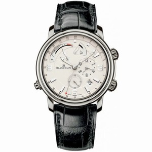 Blancpain Leman Reveil GMT Silver Dial 18kt White Gold Black Leather Men's Watch 2841-1542-53B