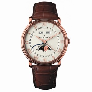 Blancpain Villeret Moonphase White Dial 18kt Rose Gold Brown Leather Men's Watch 6654-3642-55B