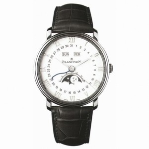 Blancpain Villeret Moonphase White Dial Stainless Steel Black Leather Men's Watch 6654-1127-55B