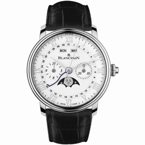 Blancpain Villeret Silver Dial Chronograph Stainless Steel Black Leather Men's Watch 6685-1127-55B