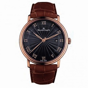 Blancpain Villeret Ultra Slim Black Dial 18kt Rose Gold Crocodile Leather Men's Watch 6651-3630-55B