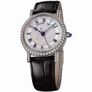 Breguet Classique Mother of Pearl Dial 18kt White Gold Diamond Black Leather Ladies Watch 8068BB52964DD00