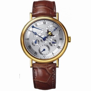 Breguet Classique Perpetual Calendar Silver Dial 18kt Yellow Gold Brown Leather Men's Watch 5327BA1E9V6