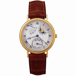 Breguet Classique Power Reserve Silver Dial 18kt Yellow Gold Brown Leather Men's Watch 3137BA11986