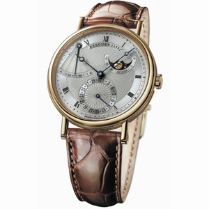 Breguet Classique Power Reserve Silver Dial 18kt Yellow Gold Brown Leather Men's Watch 7137BA119V6