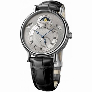 Breguet Classique Silver Dial 18kt White Gold Black Leather Men's Watch 7337BB1E9V6