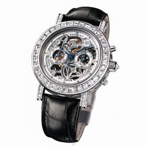 Breguet Classique Skeleton Dial 18kt White Gold Diamond Black Leather Men's Watch 5238BB109V6DD00