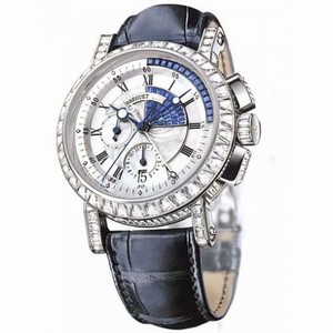 Breguet Marine Chronograph Mother of Pearl Dial 18kt White Gold Black Leather Men's Watch 5829BB8S9ZUDD0D