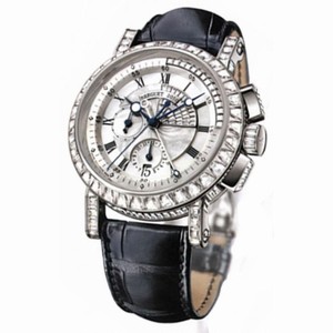 Breguet Marine Chronograph Mother of Pearl Diamond Dial 18kt White Gold Black Leather Men's Watch 5829BB8D9ZUDD0D