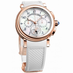 Breguet Marine Chronograph Silver Dial 18kt Rose Gold White Rubber Ladies Watch 8827BR52586
