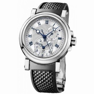 Breguet Marine Dual Time Silver Dial Black Rubber Men's Watch 5857ST/12/5ZU