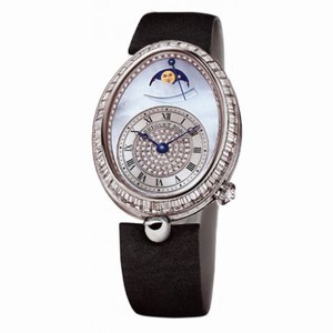 Breguet Reine de Naples Blue Mother of Pearl Dial 18kt White Gold Diamond Black Satin Ladies Watch 8909BBVD864D00D