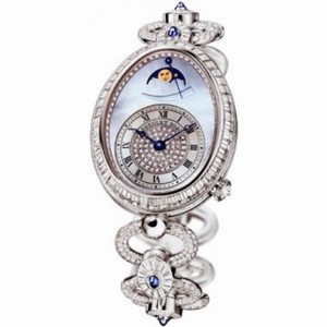 Breguet Reine de Naples Blue Mother of Pearl Dial Diamond 18kt White Gold Ladies Watch 8909BBVDJ29DDD0