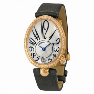 Breguet Reine de Naples Mother of Pearl Dial 18kt Rose Gold Black Leather Ladies Diamond Watch 8918BR58864D00D