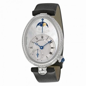 Breguet Reine De Naples Mother of Pearl Dial 18kt White Gold Diamond Black Satin Ladies Watch 8908BB52864D00D