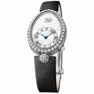 Breguet Reine de Naples Mother of Pearl Dial 18kt White Gold Diamond Black Satin Ladies Watch 8928BB58844DD0D