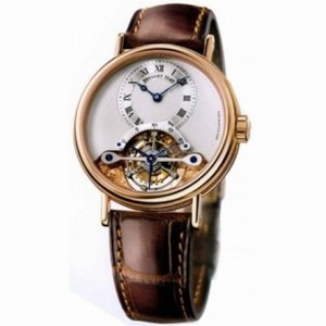 Breguet Tourbillion Silver Dial 18kt Rose Gold Brown Leather Men's Watch 3357BR12986