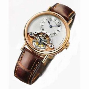 Breguet Tourbillion Silver Dial 18kt Yellow Gold Brown Leather Men's Watch 3357BA/12/986