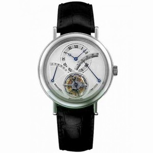 Breguet Tourbillion Silver Dial Platinum Black Leather Men's Watch 3657PT129V6