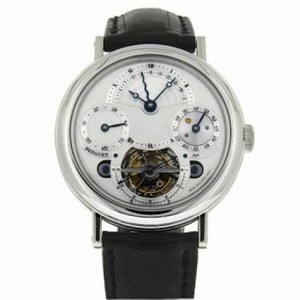 Breguet Tourbillion Silver Dial Platinum Black Leather Men's Watch 3757PT1E9V6