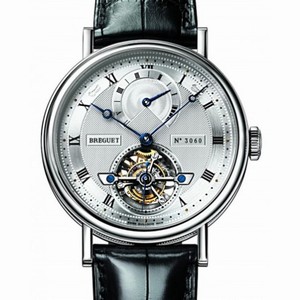 Breguet Tourbillion Silver Dial Platinum Black Leather Men's Watch 5317PT129V6
