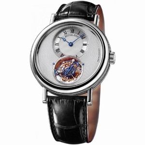 Breguet Tourbillion Silver Dial Platinum Black Leather Men's Watch 5357PT1B9V6