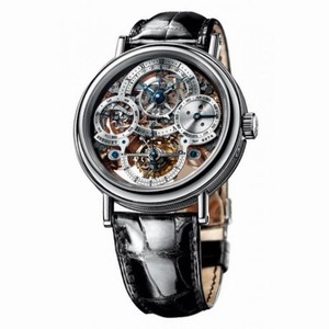 Breguet Tourbillion Skeleton Dial Platinum Black Leather Men's Watch 3755PR1E9V6