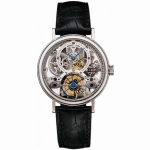 Breguet Tourbillion Skeleton Dial Platinum Dial Black Leather Men's Watch 3355PT00986