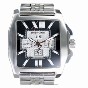 Breitling Bentley Flying B Chronograph Black Dial Steel Mens Silver Cow Leather Strap Watch