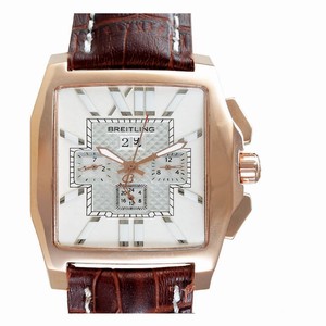 Breitling Bentley Flying B Chronograph Brown Leather Rectangle White Dial Rose Gold Case Watch
