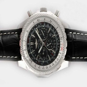 Breitling Bentley Motors 6.75 Black Dial Mens Black Crocodile Leather Strap 46mm Watch