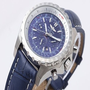 Breitling Bentley Motors Blue Dial Mens 49mm Blue Cow Leather Strap Watch