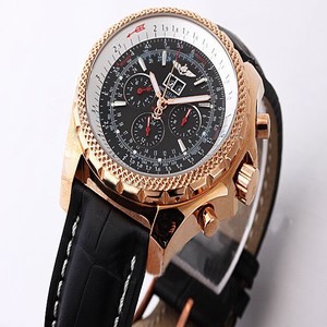 Breitling Bentley Motors Grey Dial Black Cow Leather Strap Round Mens Watch
