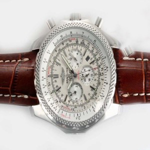Breitling Bentley Motors Grey Dial Mens Brown Crocodile Leather Strap Watch