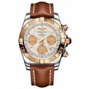 Breitling Chronomat 41 Silver Dial Brown Leather Men's Watch CB014012-G713BRLT