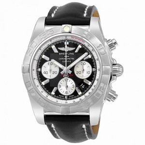 Breitling Chronomat 44 Black Dial Black Leather Men's Watch AB011011-B967BKLT