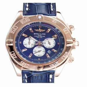 Breitling Chronomat B01 AB011012/C788 Rose Gold Bezel Mens Blue Ostrich Leather Strap Watch