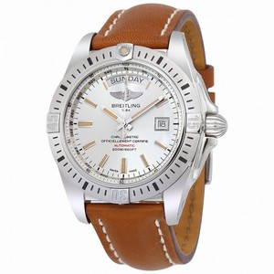 Breitling Galactic 44 Automatic Silver Dial Brown Leather Men's Watch A45320B9-G797CMLT