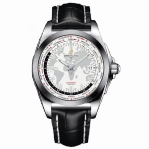 Breitling Galactic Unitime Antarctica White Dial Black Crocodile Leather Men's Watch WB3510U0-A777BKCT