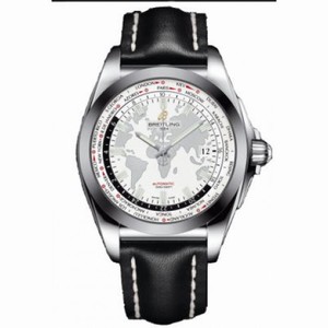 Breitling Galactic Unitime Antarctica White Dial Black Leather Men's Watch WB3510U0-A777BKLD