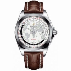Breitling Galactic Unitime Antarctica White Dial Brown Crocodile Leather Men's Watch WB3510U0-A777BRCT