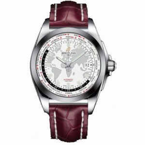 Breitling Galactic Unitime Antarctica White Dial Burgundy Crocodile Leather Men's Watch WB3510U0-A777BGCT