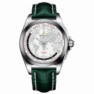 Breitling Galactic Unitime Antarctica White Dial Green Crocodile Leather Men's Watch WB3510U0-A777GRCT
