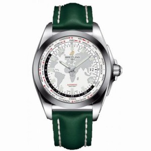 Breitling Galactic Unitime Antartica White Dial Green Leather Deployment Men's Watch WB3510U0-A777GRLD