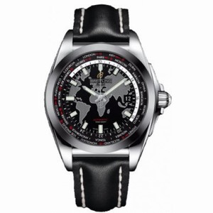 Breitling Galactic Unitime Black Dial Black Leather Automatic Men's Watch WB3510U4-BD94BKLD