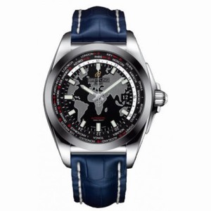 Breitling Galactic Unitime Black Dial Blue Crocodile Leather Automatic Men's watch WB3510U4-BD94BLCT