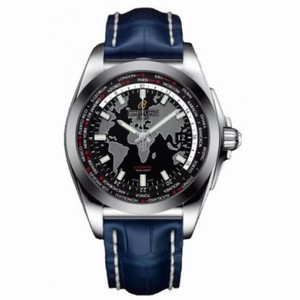 Breitling Galactic Unitime Black Dial Blue Crocodile Leather Men's Watch WB3510U4-BD94BLCD