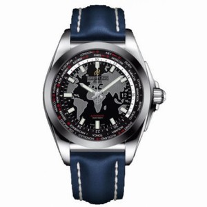 Breitling Galactic Unitime Black Dial Blue Leather Men's Watch WB3510U4-BD94BLLD