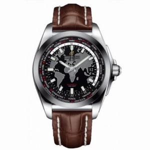 Breitling Galactic Unitime Black Dial Brown Crocodile Leather Men's Watch WB3510U4-BD94BRCD