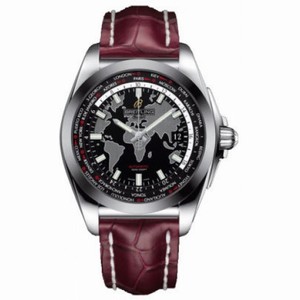 Breitling Galactic Unitime Black Dial Burgundy Crocodile Leather Men's Watch WB3510U4-BD94BGCD